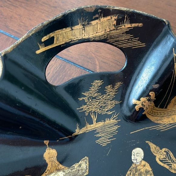 antique Chinese-style paper mache tray Black Gold 19 th Century - Picture 4 of 11
